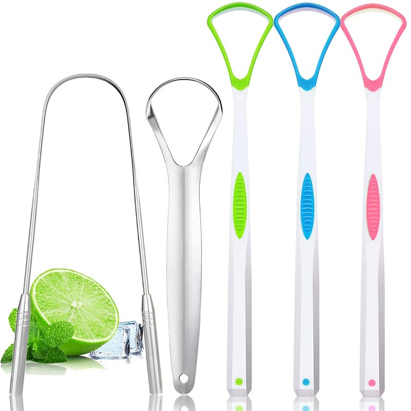 Tongue Scraper Cleaner for Adults Kids 5 Pack 100 BPA Free Fresher Tongue Tools Bad Breath Remove Reusable Stainless Steel Tounge Scrapper Set